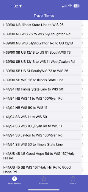 Travel Times Milwaukee App Screenshot