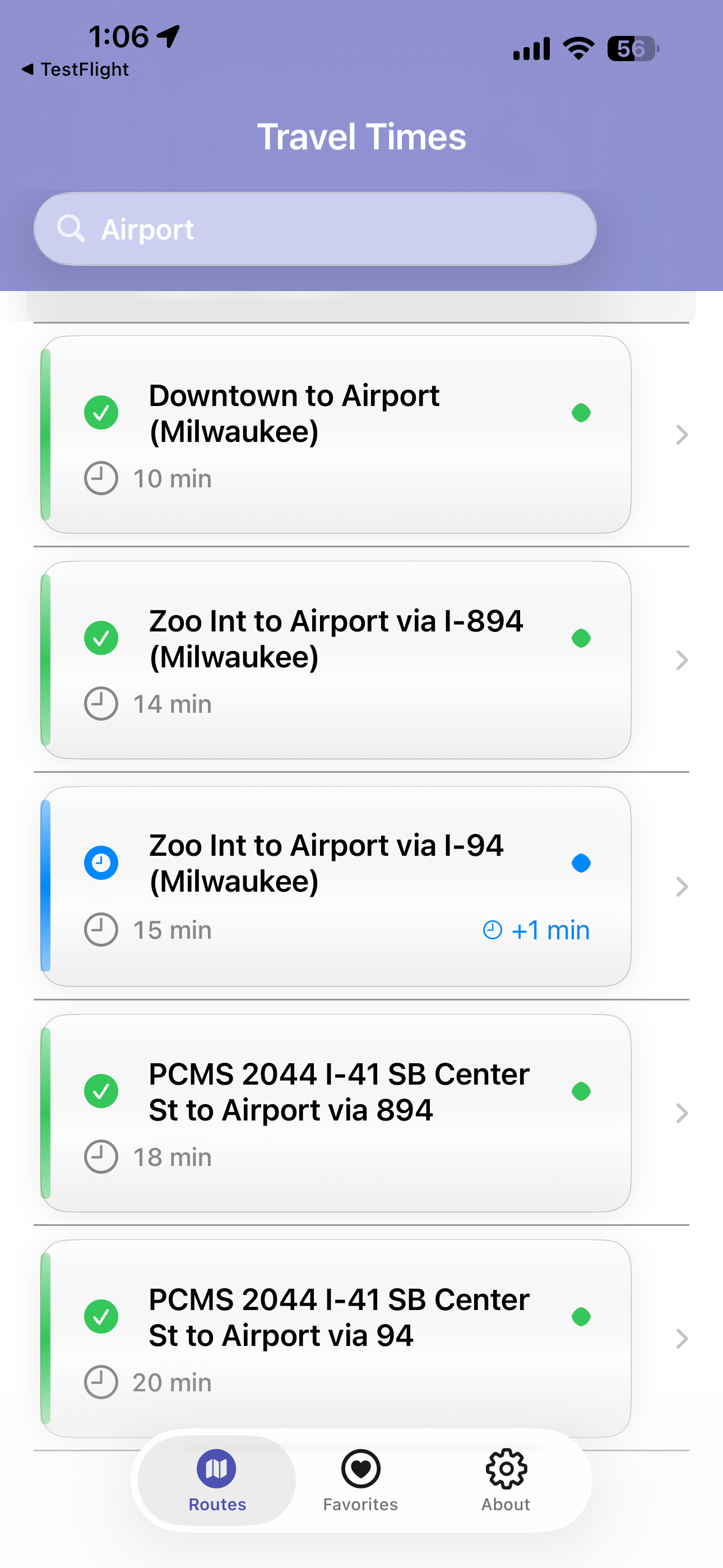 Favorites list in the app
